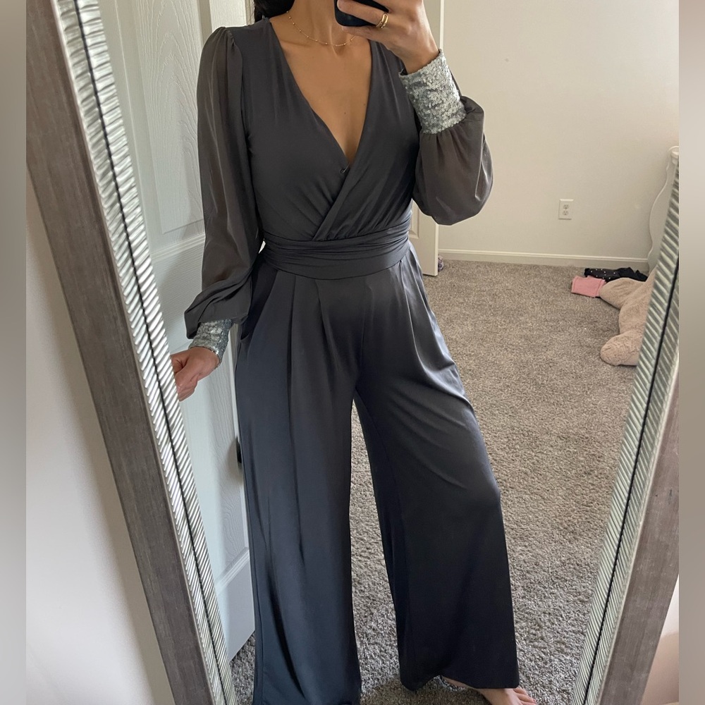 FAVLUX Charcoal Jumpsuit with Silver Accents size S